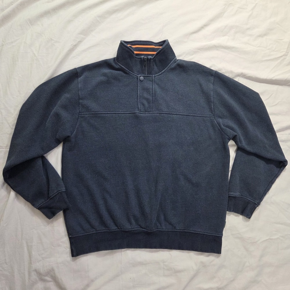 Orvis Men's 1/4 Snap/Zip Fleece Lined Pullover Sweater Mock Neck Navy Blue Sz‎ L